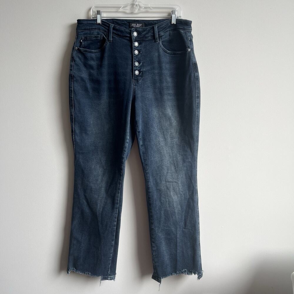 Judy Blue Jeans 18 Blue Medium Button Fly Bootcut Raw Hem Stretch Denim